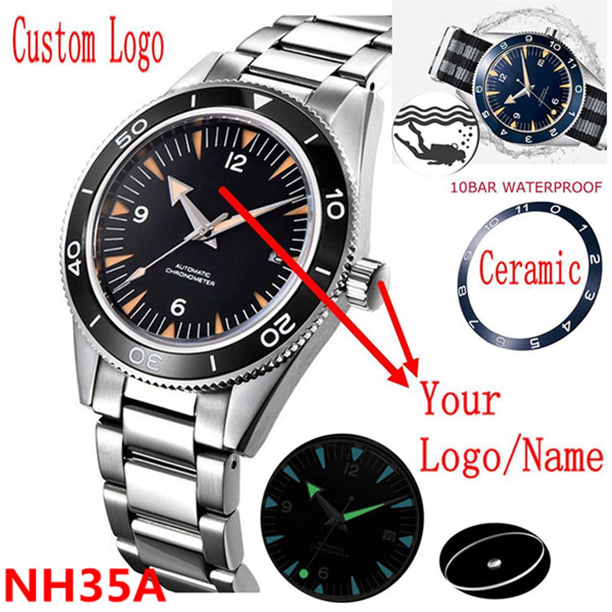 Luxury Watch Design - Custom Logo NH35 Movement Watch 10bars