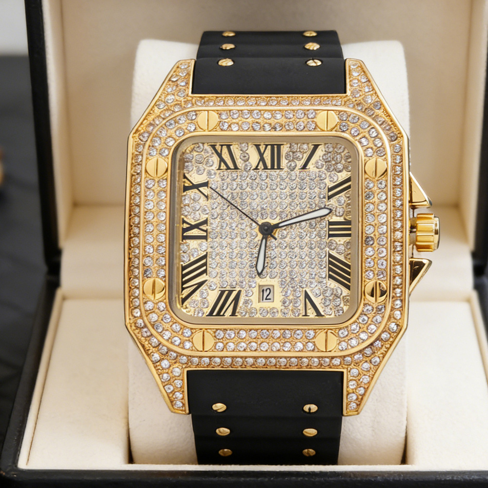 Hip Hop Iced Out Bling Square  - Luxury Watch Rubber Strap recension och pris