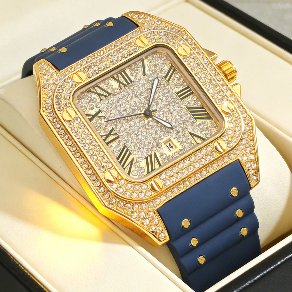 Hip Hop Iced Out Bling Square  - Luxury Watch Rubber Strap recension och pris
