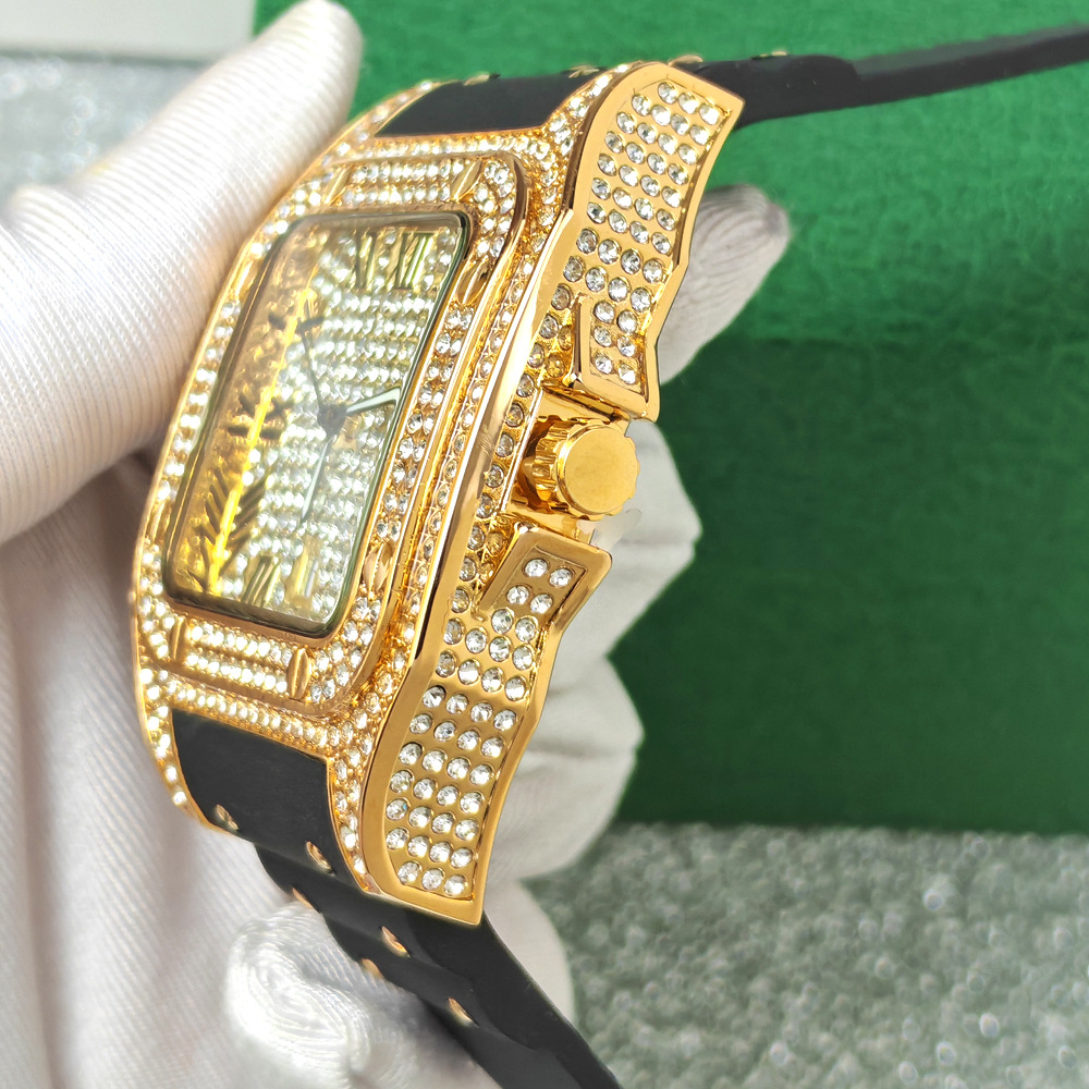 Hip Hop Iced Out Bling Square  - Luxury Watch Rubber Strap recension och pris